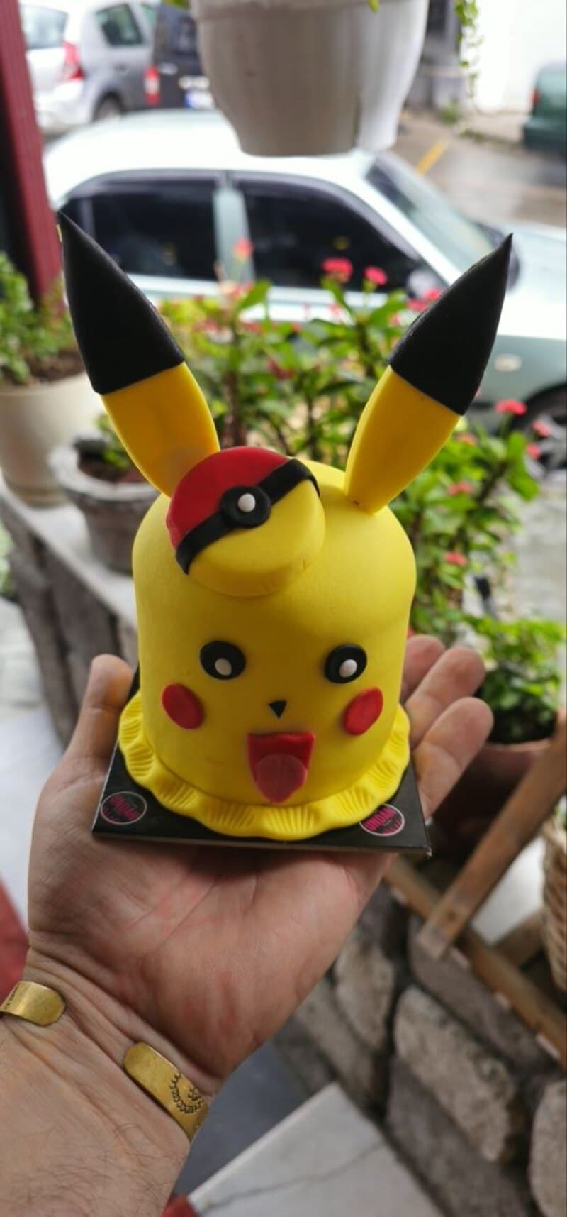 Şeker hamurundan elde şekillendirilmiş Pikachu figürlü doğum günü pastası. Kibaroğlu UNDAN Nimetler, İzmit